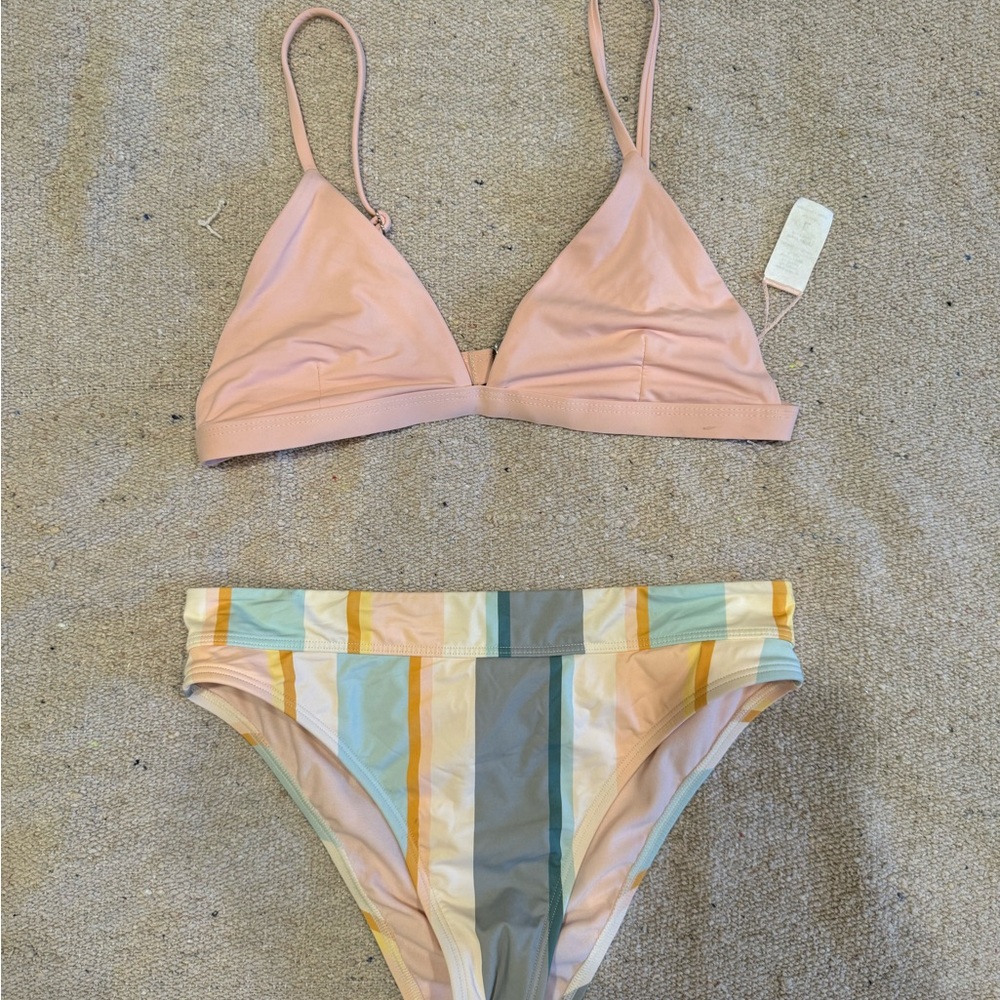 Billabong Peach Bikini Top and Striped Bottom